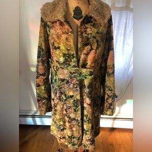 Free People Suede Coat w Furry Collar - Sz 12